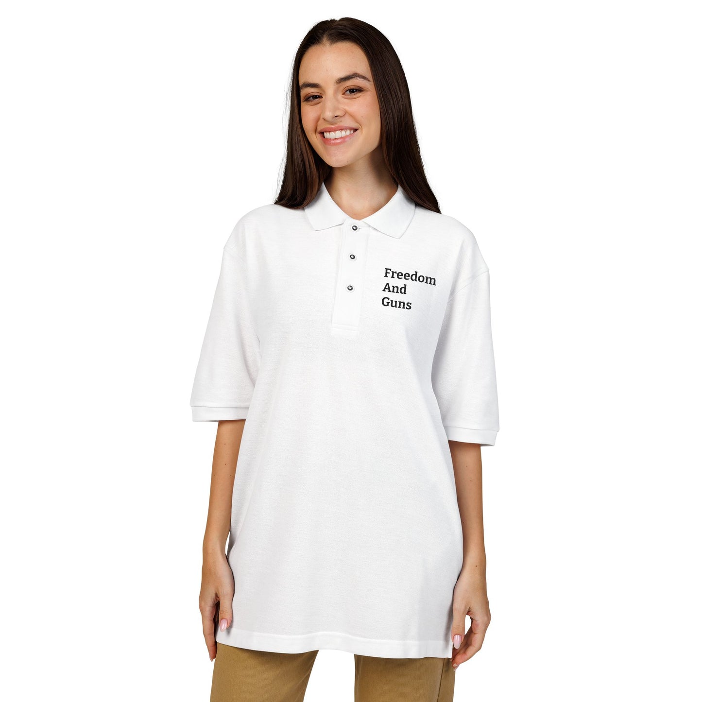 Embroidered Polo — "Freedom And Guns" Chest Logo