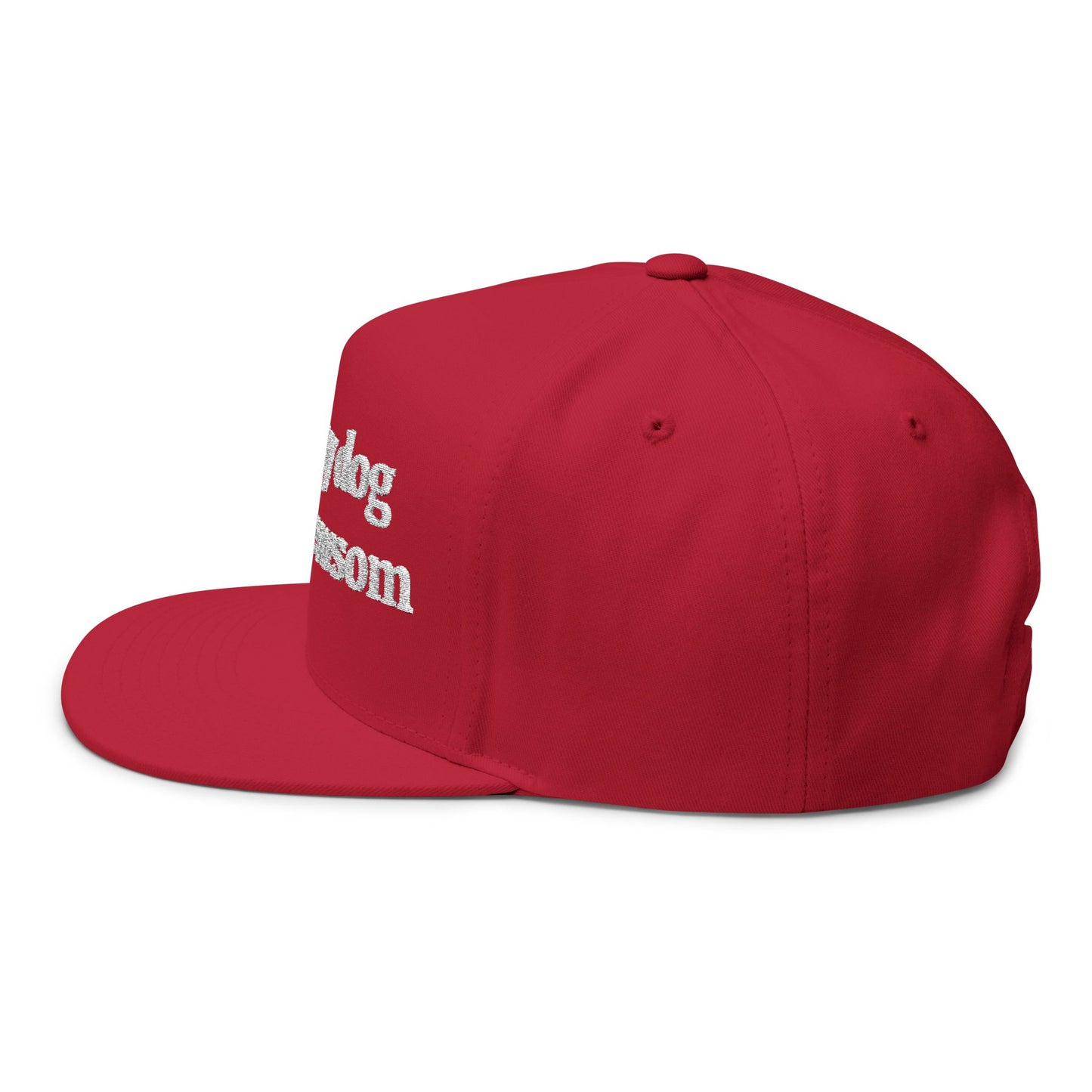Flat Bill Cap — "Even My Dog Hates Newsom" Embroidered Political Snapback