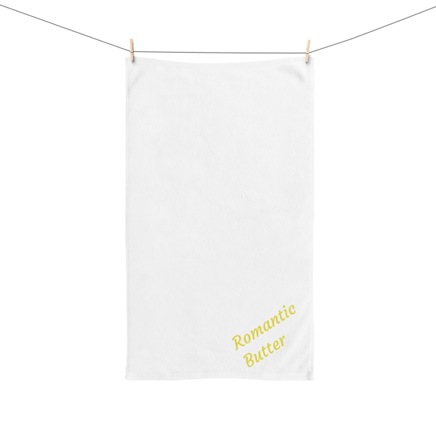 Romantic Butter Hand Towel — Cute Yellow Script Kitchen or Bath Accent