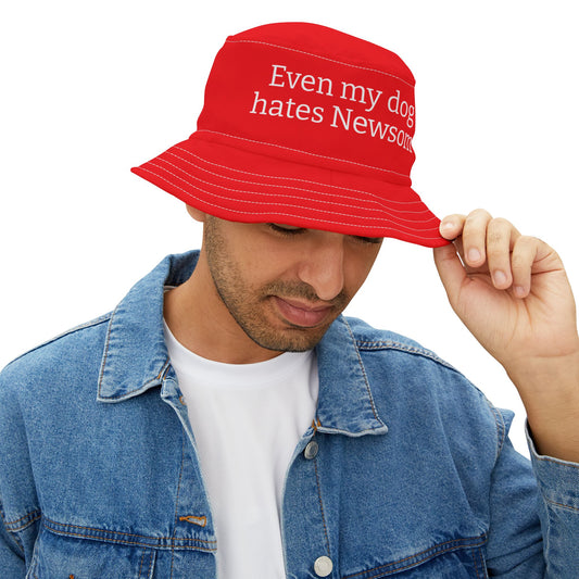 Bucket Hat — "Even My Dog Hates Newsom" Red Political Statement