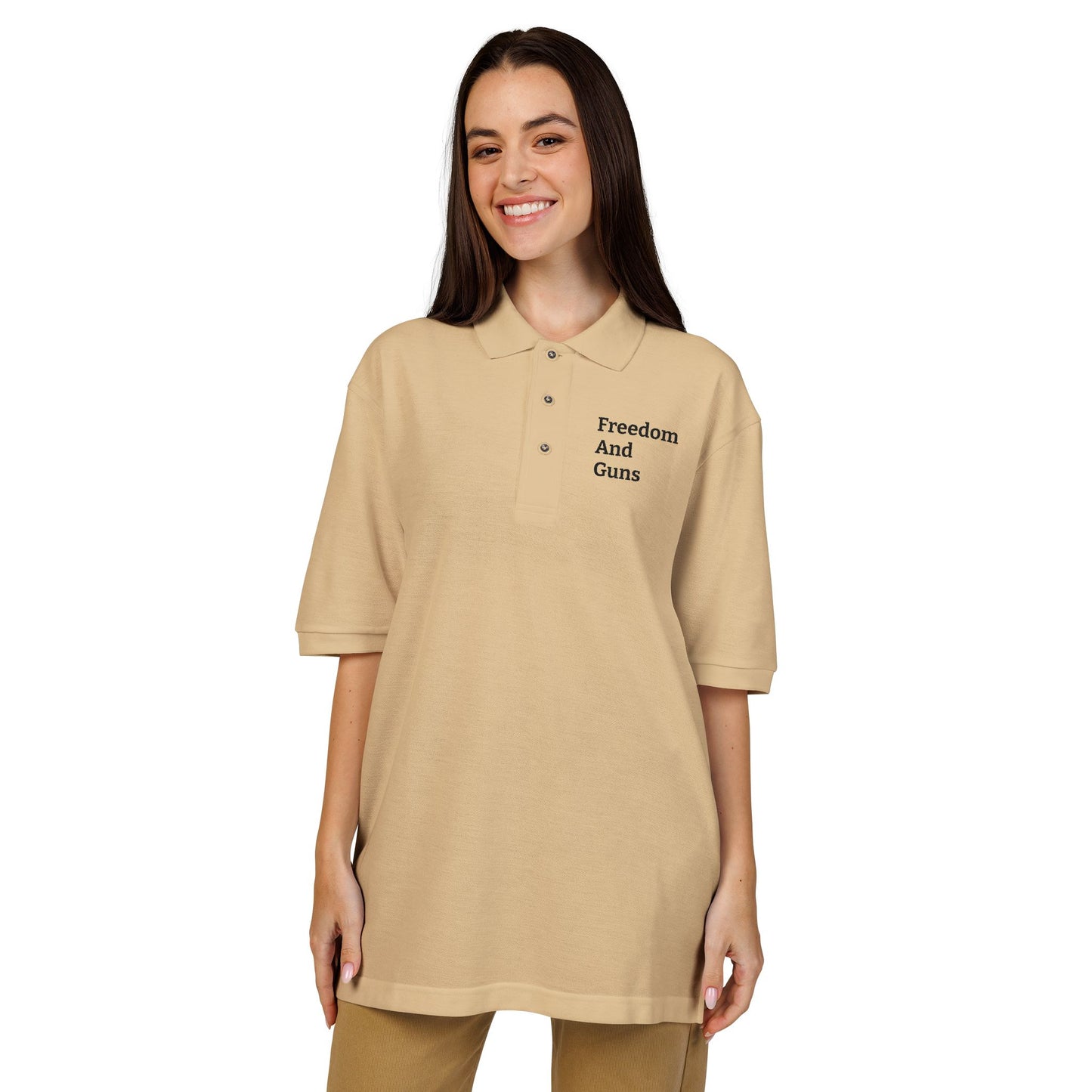 Embroidered Polo — "Freedom And Guns" Chest Logo