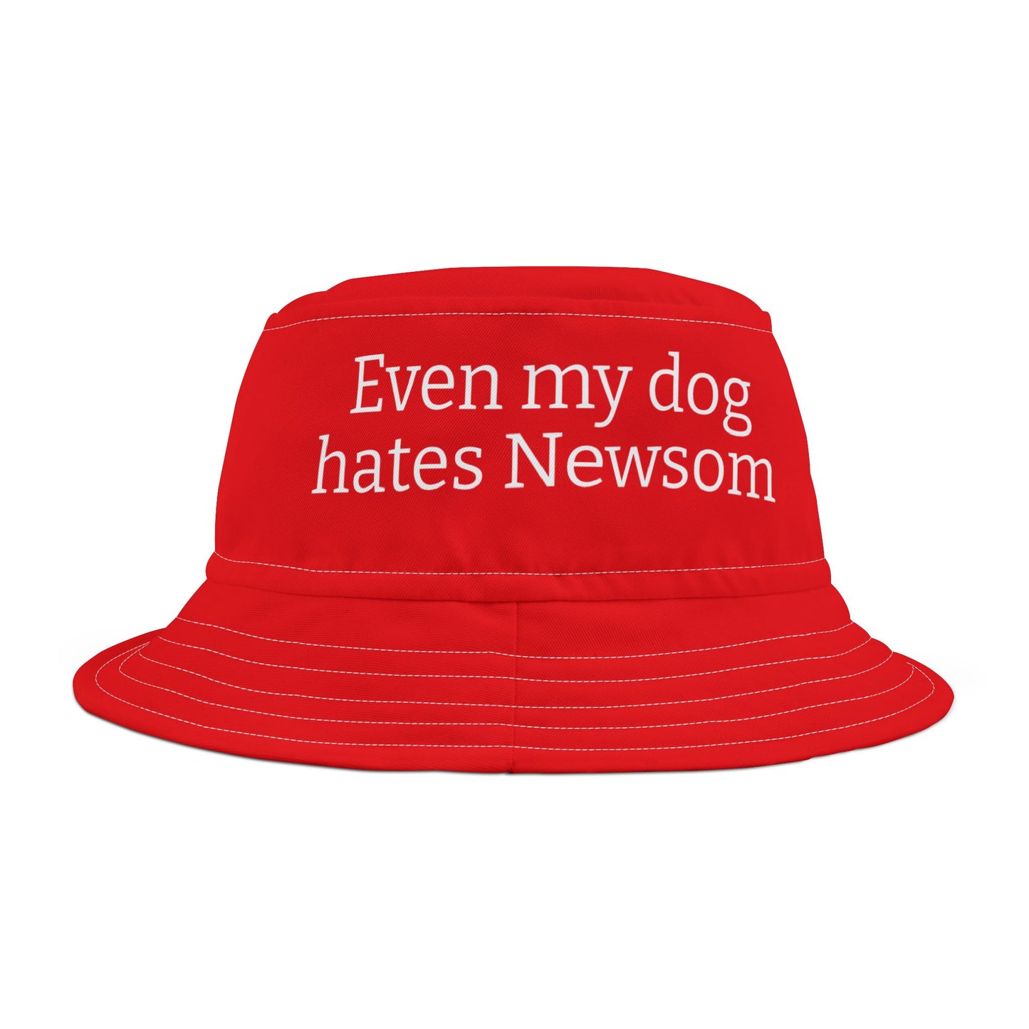 Bucket Hat — "Even My Dog Hates Newsom" Red Political Statement